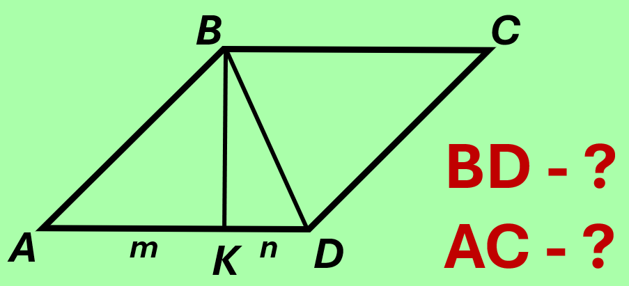 01.004 The height of a rhombus drawn from the vertex of an obtuse angle divides its side into segments of length m and n